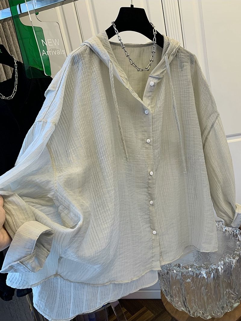 Chemise ample et cintrée à capuche et motif foncé, résistante au soleil, de style européen_voghion.com