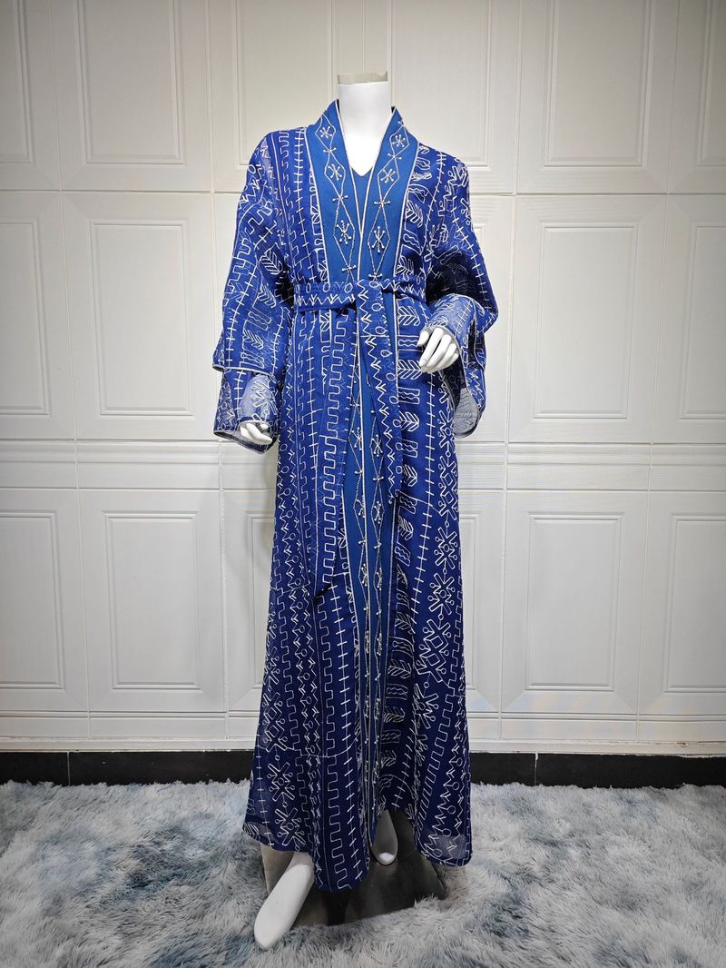 Damenbekleidung Naher Osten Muslimische Robe Mesh Stickerei Dubai Saudi Kleid Elegante Zweiteilige Robe_voghion.com