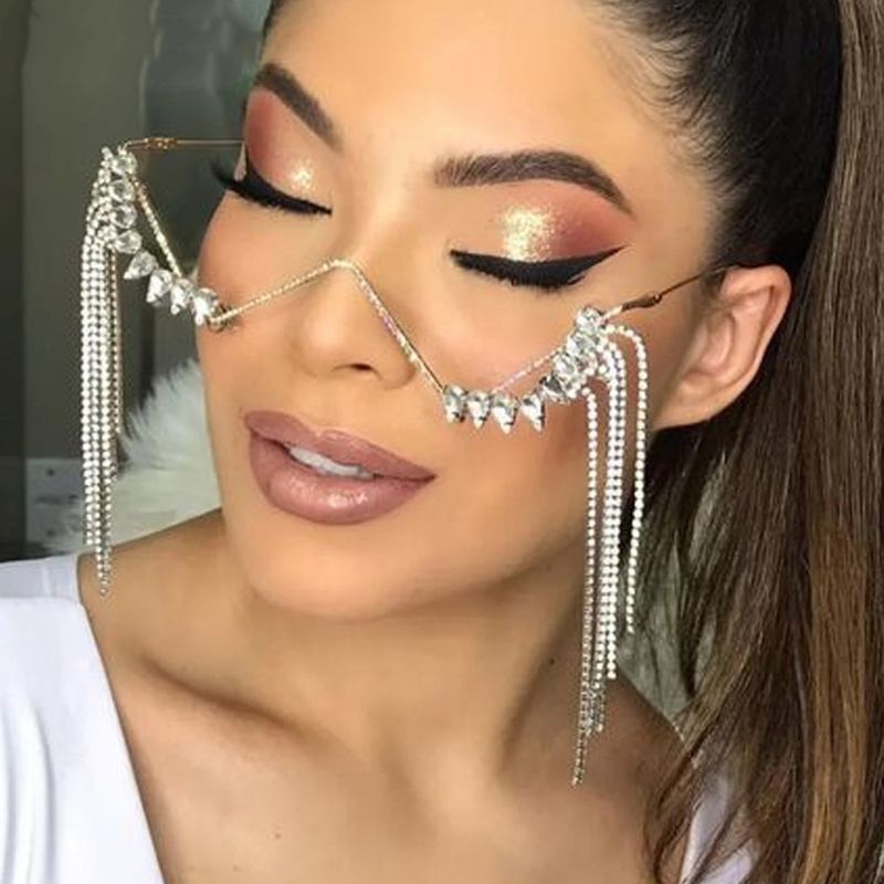 Popular Face Accessories Music Festival Dance Fringed Glasses Frame Water Drop Rhinestone Accessories Frame_voghion.com