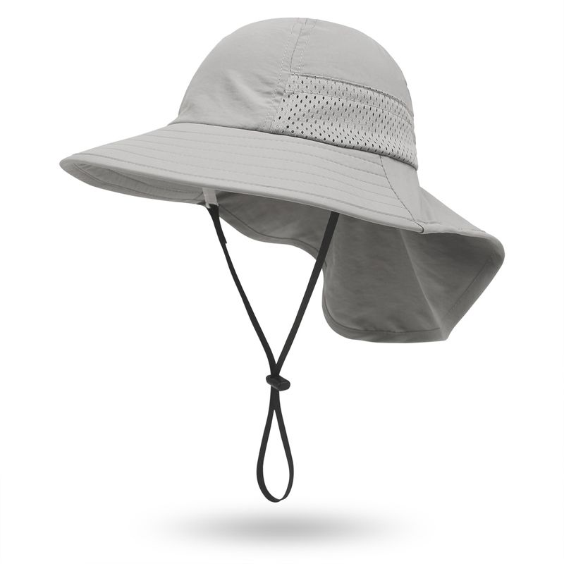 Modischer Outdoor-Eimerhut für Kinder, einfarbig, Netz-Sonnenkappe mit Kinnriemen für Jungen und Mädchen_voghion.com