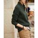 Solid color Fried Dough Twists knit women's long sleeve pullover autumn and win new collar button coat bottoming_voghion.com