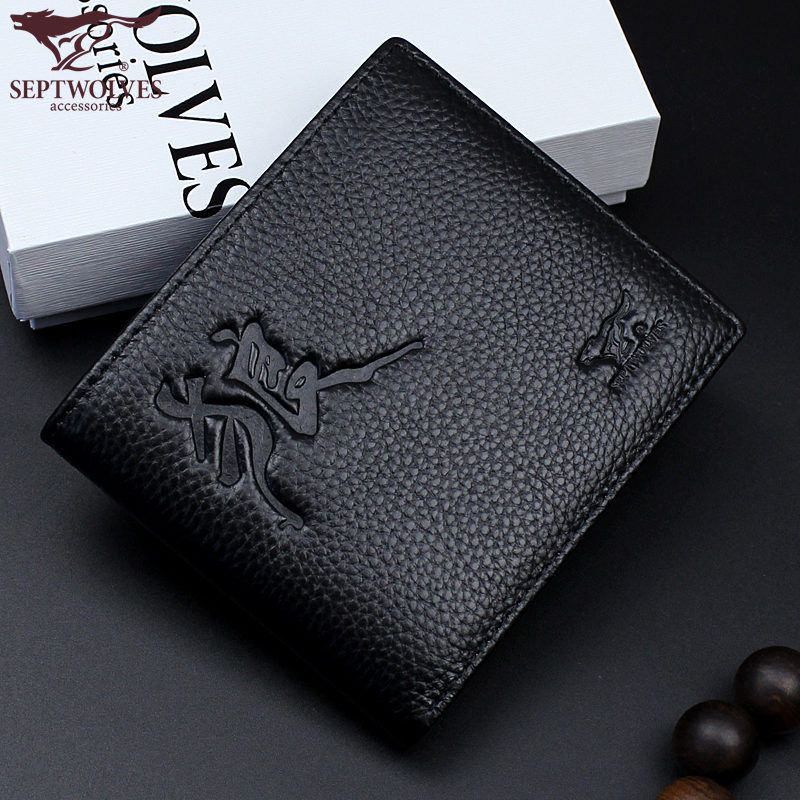 Breve Studente Nuovi Uomini Testa di Soldi Strato di Pelle Bovina Zero Portafoglio Orizzontale Piccolo Sacchetto di Carta Con Clip In Pelle Confezione Regalo_voghion.com
