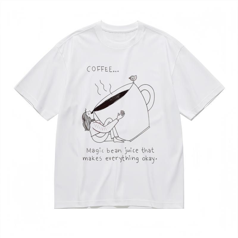 Classic For Women Magic Bean Juice Coffee Cup With Bird Decorative Pattern T-Shirt_voghion.com