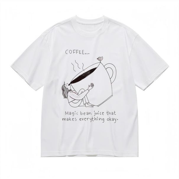 Classic For Women Magic Bean Juice Coffee Cup With Bird Decorative Pattern T-Shirt_voghion.com