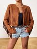 Autumn Women's Short Solid Color Loose Street Style Fringe Jacket_voghion.com