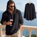 Men's Linen-Blend Hooded Shirt – Lightweight & Breathable Long Sleeve Beach Shirt (Black/Grey/Army Green, Loose Fit, Machine Washable)_voghion.com