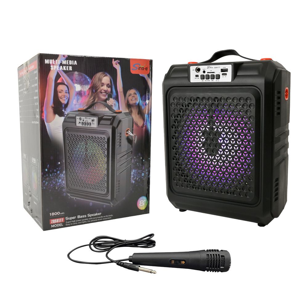ZQS8177W 8palcový přenosný karaoke systém s mikrofonem a rádiem, DJ a velkým zvukem_voghion.com