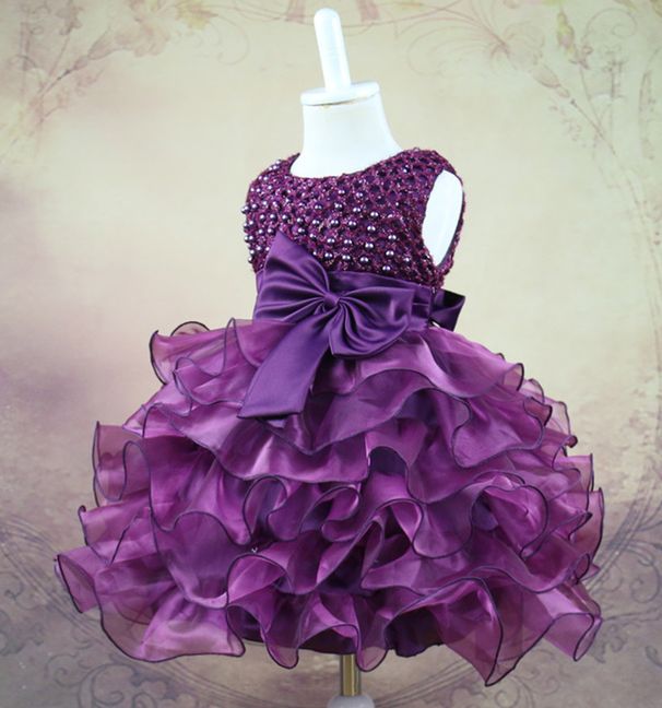 Mother & Kids new style girl flower princess dress bow beaded baby dress flower girl wedding dress tutu skirt_voghion.com