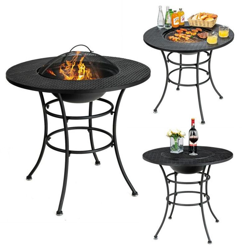 31.5 Inch Patio Fire Pit Dining Table With Cooking BBQ Grate_voghion.com