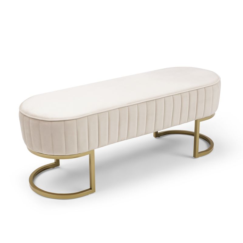 Bench Bedroom Bench ,Velvet Oval Upholstered End Of Bed Bench With Golden Metal Legs ,48" Modern Storage Ottoman Bench For BedroomLiving Room, Entryway Window ,Begie_voghion.com