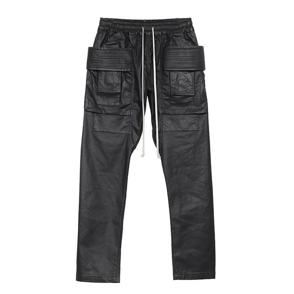 Men’s Clothing Dark RO Coated Waxed Double Ring CARGO Loose Overalls Casual Pants_voghion.com