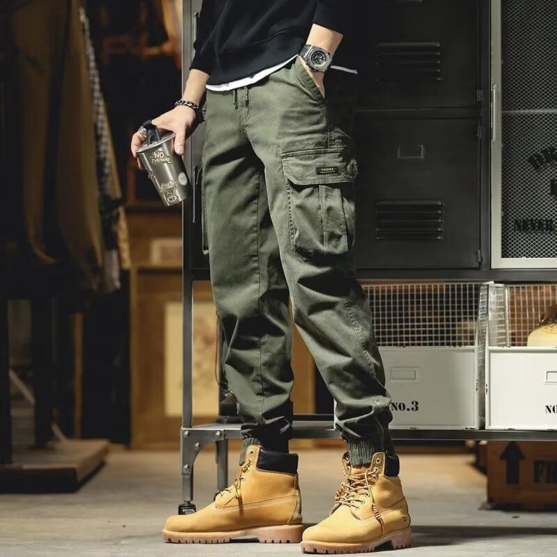 American style pure cotton work spring and autumn fashion brand slim fit small leg binding for men, multi pocket casual_voghion.com