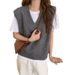 Globelle Spring And Autumn V-Neck Sweater Vest Knitted Cardigan For Women New 2025 Japanese Loose Lazy Style Knitwear Layering_voghion.com