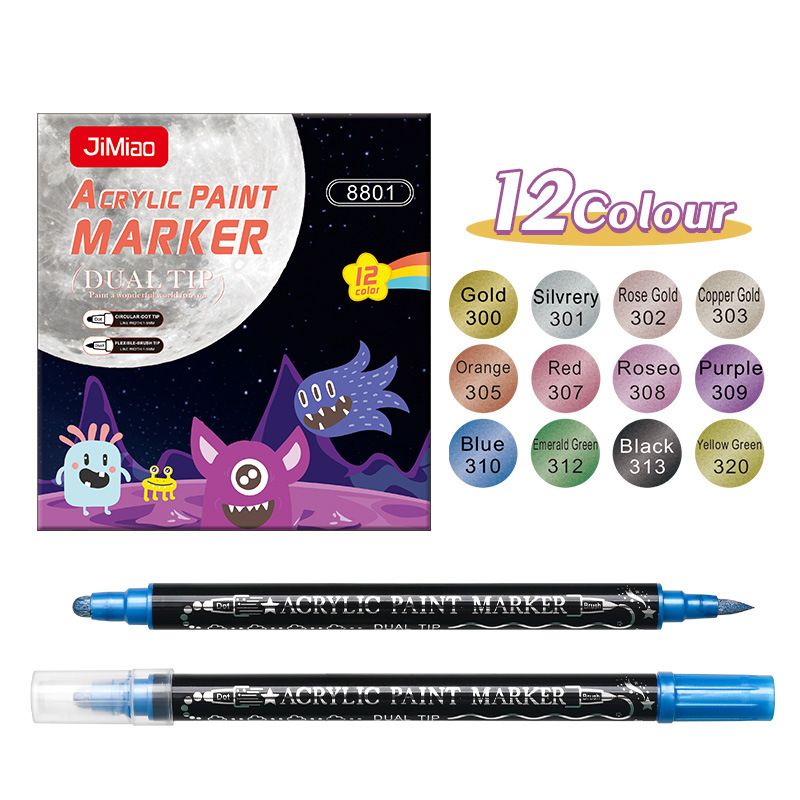 Set di pennarelli acrilici a doppia punta in metallo - 24 colori vivaci, senza sbavature, inchiostro a base d'acqua sfumabile per studenti e artisti_voghion.com