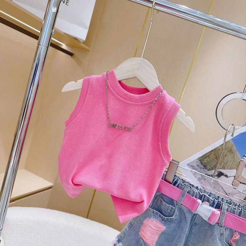 Mutter & Kinder Kinder Sommer anzug Mode kinder rosa tank top T shorts anzug_voghion.com