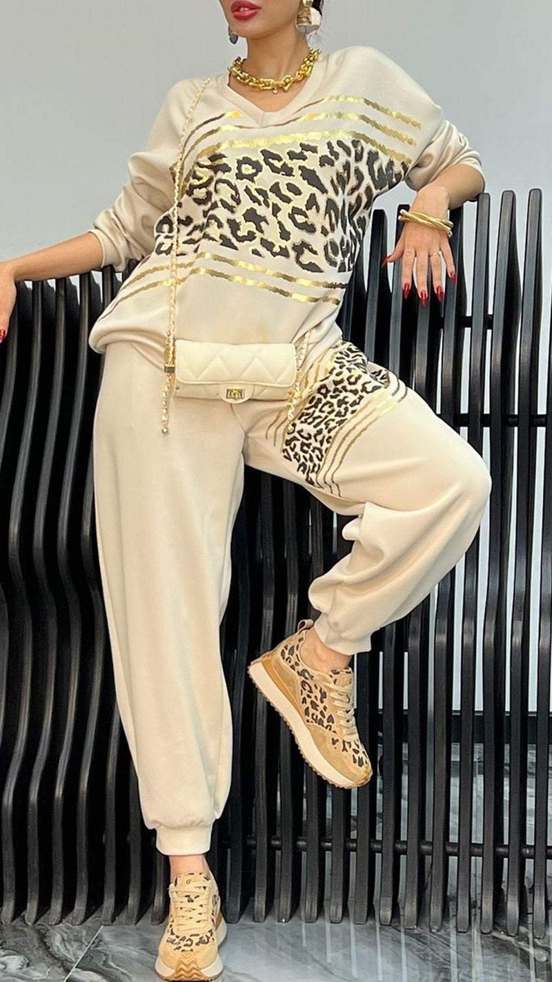 Ensemble pull et pantalon de survêtement à col rond imprimé mode Independent Station pour femmes_voghion.com