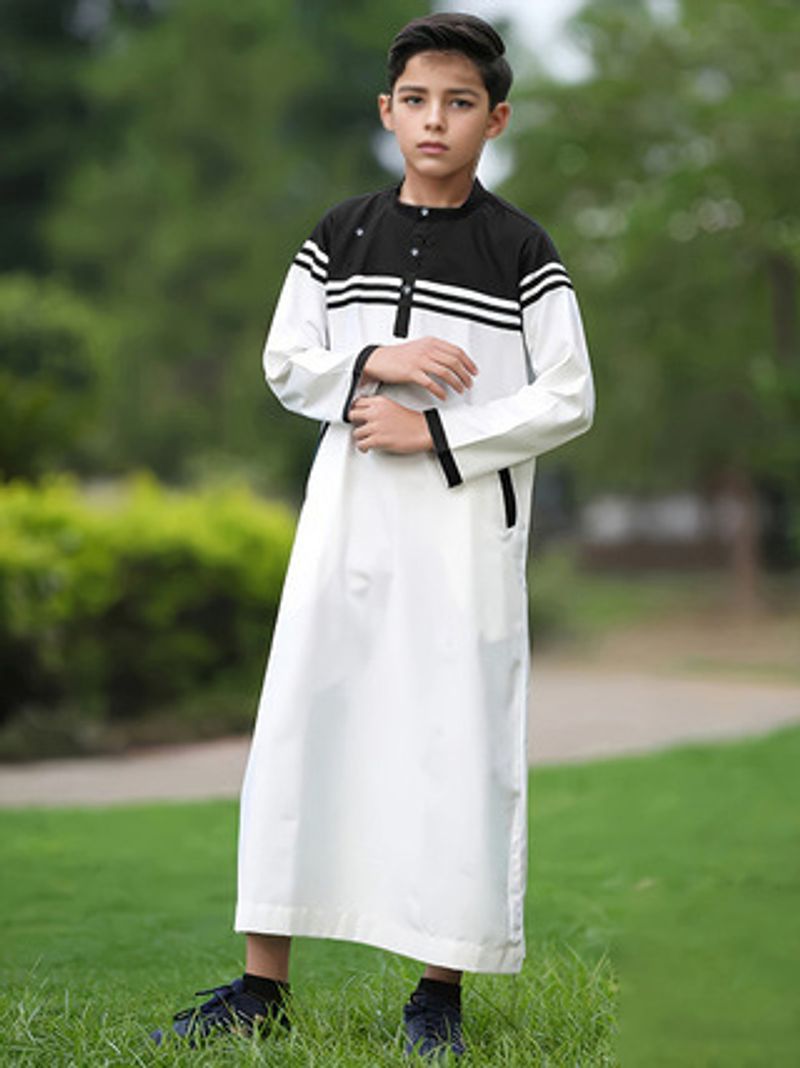 Robe du Moyen-Orient pour mère et enfant, couleur unie, à rayures et boutons contrastés, pour garçon et adolescent, chemise MSL140_voghion.com