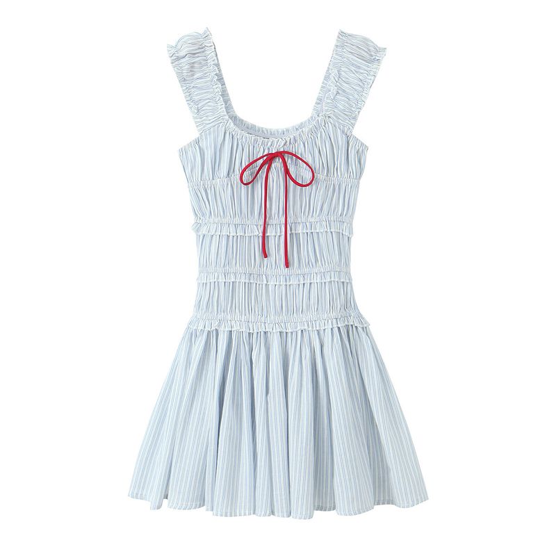 6748-24 Nuovo abito corto casual da ragazza piccante con una spalla, a righe, elasticizzato, dimagrante, estivo, alla francese_voghion.com