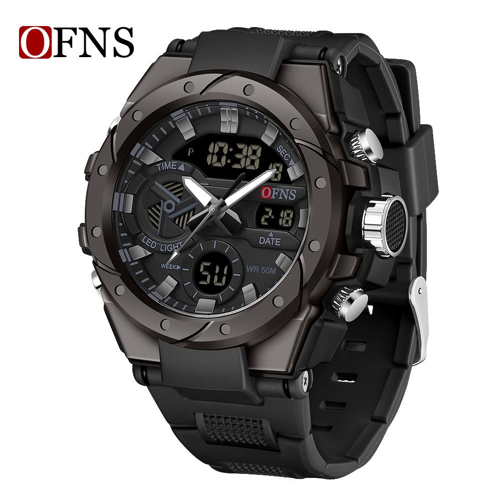 Orologio sportivo digitale da uomo con sveglia, luce notturna, cronometro, impermeabile 50 m, doppio display (analogico + digitale), cinturino in TPU resistente, cassa in lega di zinco_voghion.com
