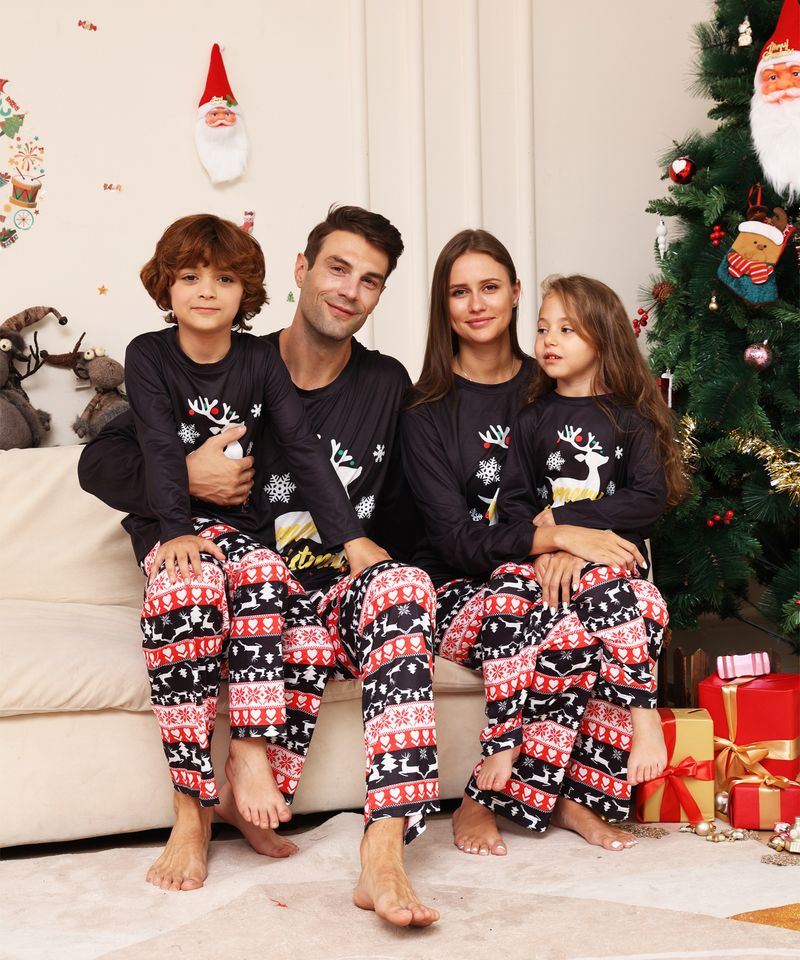 Weihnachtsbrief Schneeflocke Rehkitz Weihnachtsfamilienkleid bedruckter Homewear-Schlafanzug_voghion.com