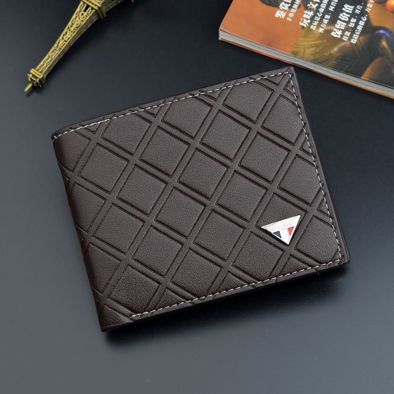 Portafoglio da uomo Borsa per soldi in pelle casual di nuova moda Breve gioventù Emed Plaid Sottile Portamonete morbido Portamonete Portafoglio tri-fold_voghion.com