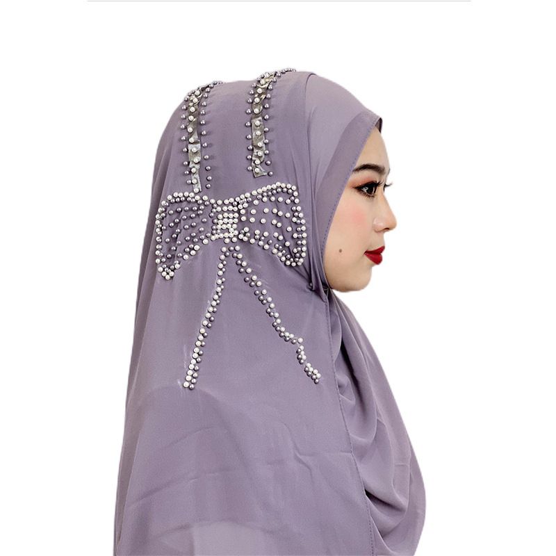 Vrouwen Hijab Strik Kralen Ornament Hoofddoek Sjaal Parel Chiffon Hoed Sjaal Wrap Vrouwen Hoofddoek_voghion.com