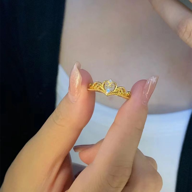 Anello con corona da principessa, da donna, stesso stile, semplice e versatile, anello con apertura regolabile in oro, indice dell'amore_voghion.com