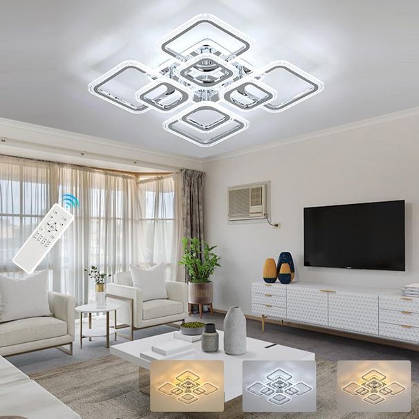 Plafonnier moderne pour chambre et cuisine, LED 80 W à intensité variable, plafonnier de restaurant 8 carrés, luminaires de plafond 3 000-6 000 K, chrome_voghion.com