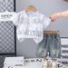 2025 Summer New Full Printed Foam Letter Short Sleeve Set, Boys' Baby Casual Cowboy Shorts Two Piece Set_voghion.com