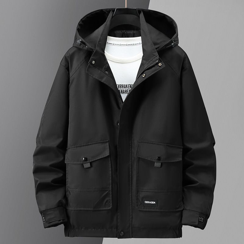 Giacca da lavoro da uomo taglie forti - Giacca antivento multiuso oversize con tasche multiple, impermeabile e traspirante (4XL-10XL, nero/verde scuro)_voghion.com