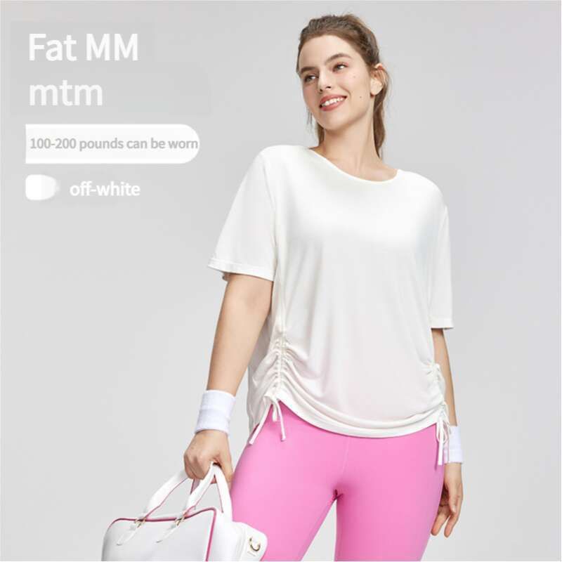 Nueva camiseta de manga corta de talla grande para mujer con cordón ajustable para disimular el efecto adelgazante, cobertura deportiva._voghion.com