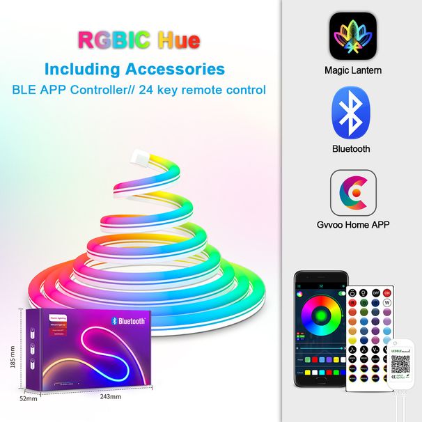 WIFI Akıllı Silikon LED Neon Işık Şeridi Bluetooth Müzik Uzaktan Kumandalı Marquee Işık Şeridi_voghion.com