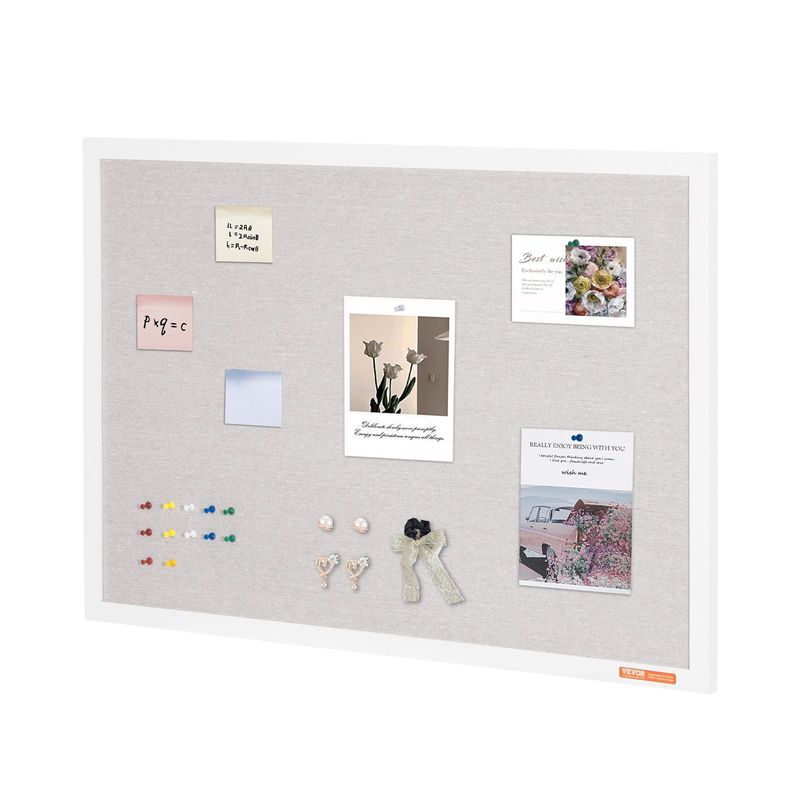 VEVOR 36"x24" White Cork Board With Linen Surface – Stylish Wall-Mounted Bulletin Board For Home, School, Office – Elegant & Functional Noticeboard_voghion.com