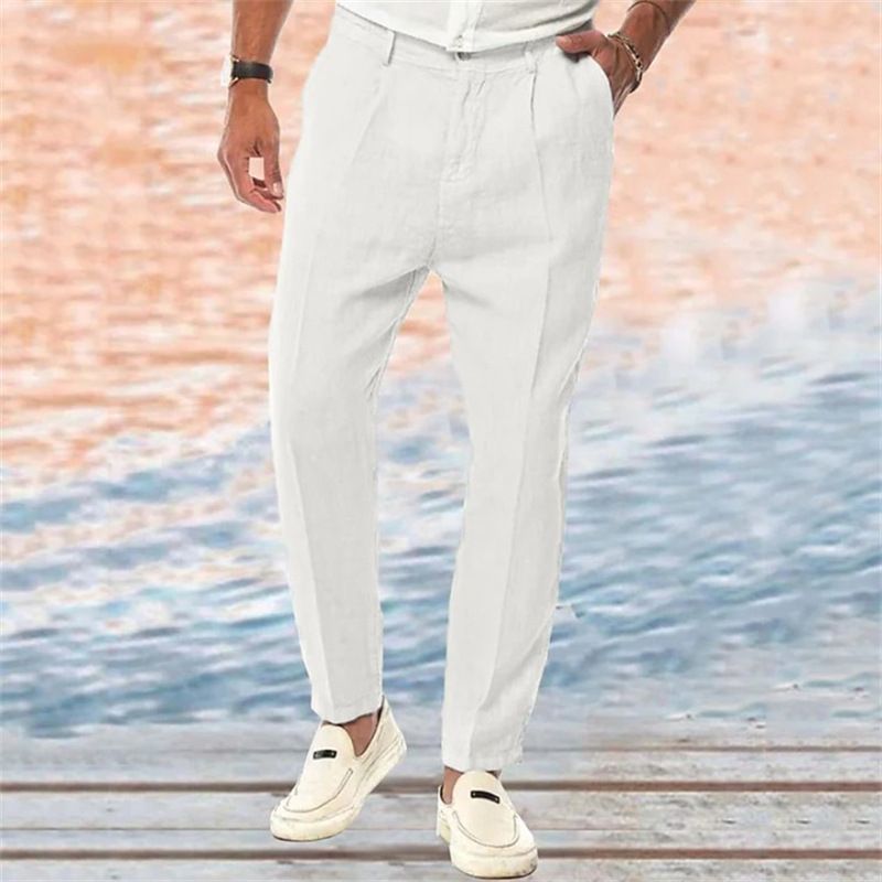 Abbigliamento Uomo Pantaloni di Lino Dritti Tinta Unita Comodi All'Aperto Casual Larghi Lunghi Biblioteca_voghion.com