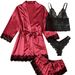 Women's Silk-Like Sleepwear Set – 4-Piece Loungewear Robe & Camisole (S-XXL) – Elegant Home & Outdoor Wear_voghion.com