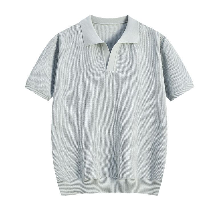 Vêtements pour hommes, nouvelle couleur pure, simple, style ancien, ample, sports de plein air, polyvalent, pull tricoté à manches courtes_voghion.com