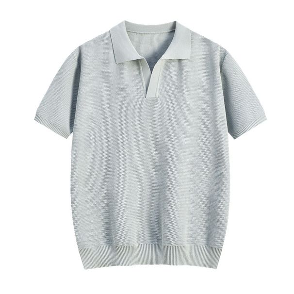 Vêtements pour hommes, nouvelle couleur pure, simple, style ancien, ample, sports de plein air, polyvalent, pull tricoté à manches courtes_voghion.com