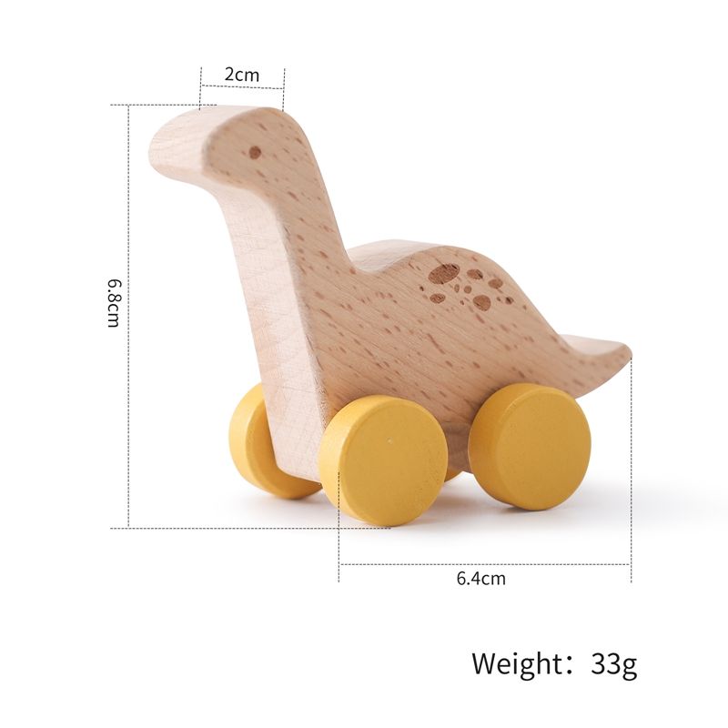 1 pieza de juguete para bebé, bloque de madera de haya, coche de dinosaurio de dibujos animados, juguete educativo Montessori, gimnasio de juego para la dentición del bebé, productos de regalo de cumpleaños para bebé_voghion.com