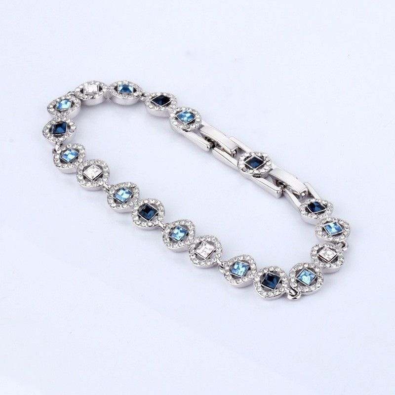 Nuovo arrivo Shi Jia 1:1 Bracciale da donna con bottone fresco e romantico in cristallo quadrato blu oceano lucido e affascinante_voghion.com