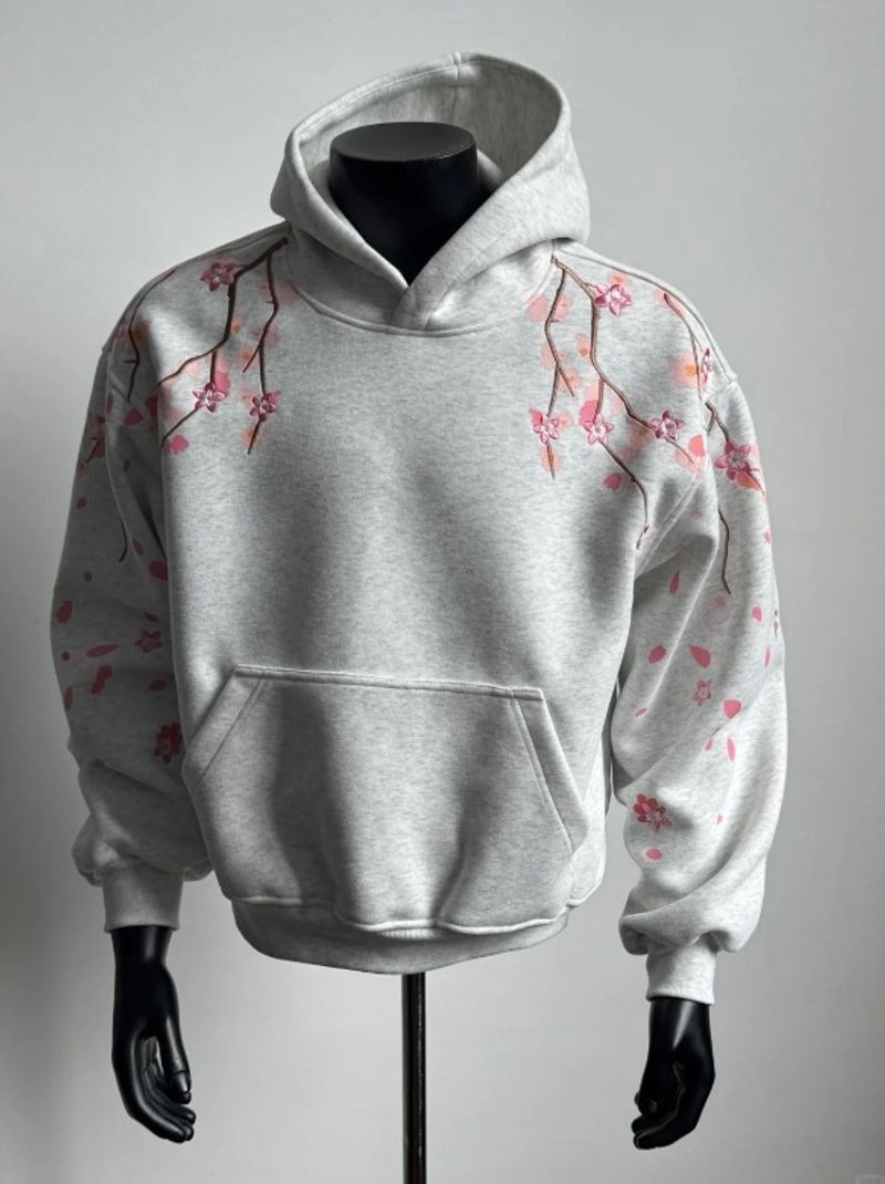 Sweat à capuche unisexe brodé à fleurs – Pull streetwear oversize au design automne/hiver pour hommes et femmes_voghion.com