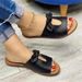 Women's Shoes Summer Women's Flat Slippers Bow Decoration Wide Stripe Slippers Solid Color Large Size Flat Sandals_voghion.com