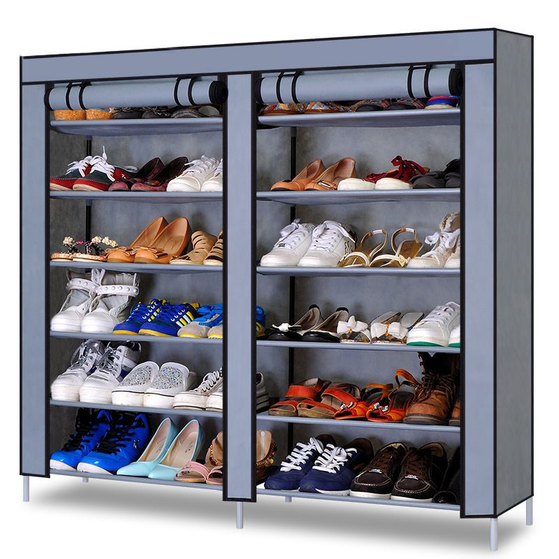 Metal Shoe Rack – Modern Double-Layer Shoe Organizer With Dust-Proof Design, Stackable & Expandable (Espresso/Charcoal/Dalmatian Color Options)_voghion.com
