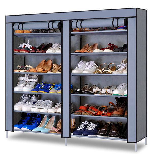 Metal Shoe Rack – Modern Double-Layer Shoe Organizer With Dust-Proof Design, Stackable & Expandable (Espresso/Charcoal/Dalmatian Color Options)_voghion.com