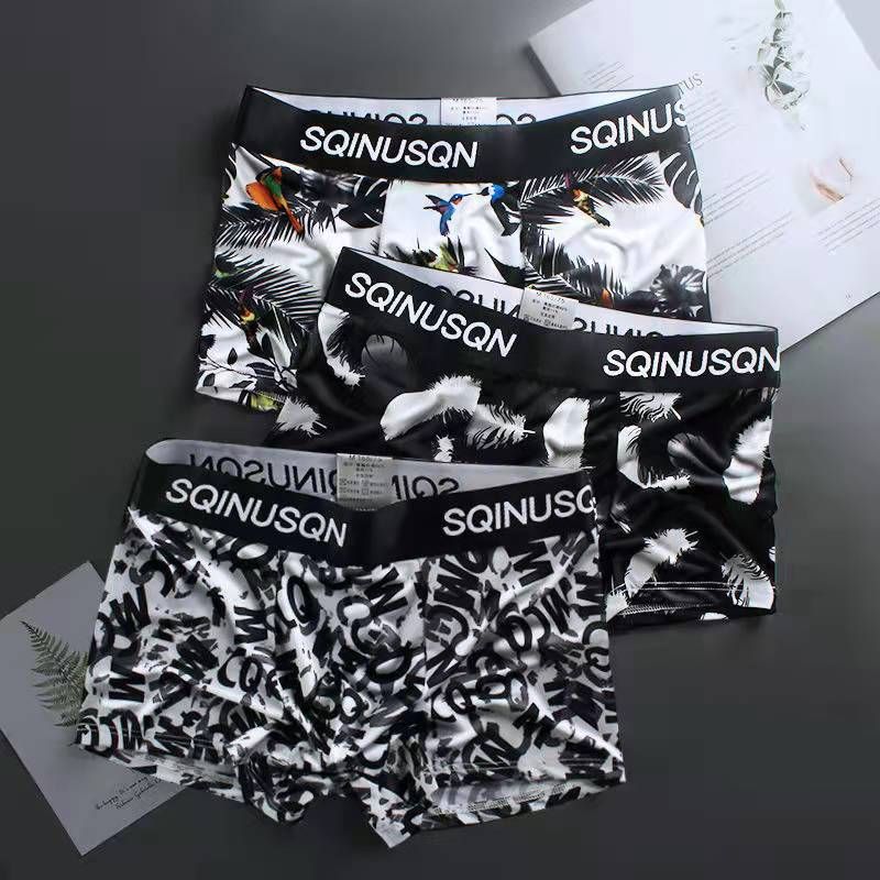 Férfi ruházat Divatos Ice Silk férfi fehérnemű, férfi boxernadrág, személyre szabott nyári fehérnemű, légáteresztő férfi rövidnadrágok_voghion.com
