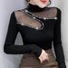 Damenbekleidung, asymmetrische schwarze Bluse mit Netzstoff, europäische Version des Diamant-Tops der königlichen Schwester, große Größe, dicker, enger MM-Stil_voghion.com