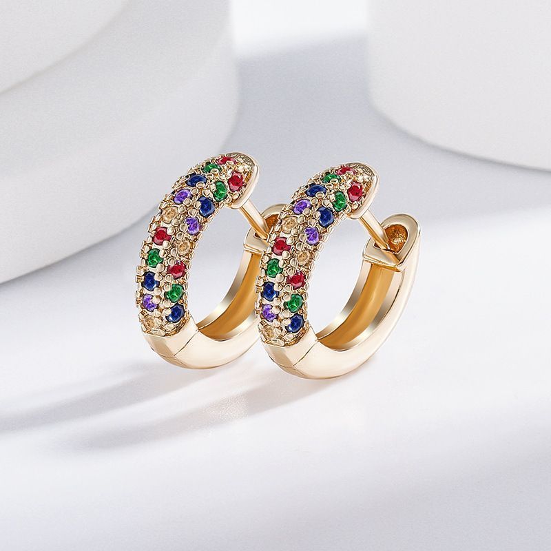 Fashion Mixed Color Zircon Ear Buckles Micro Inlaid With Dias Temperament Queen Earrings_voghion.com