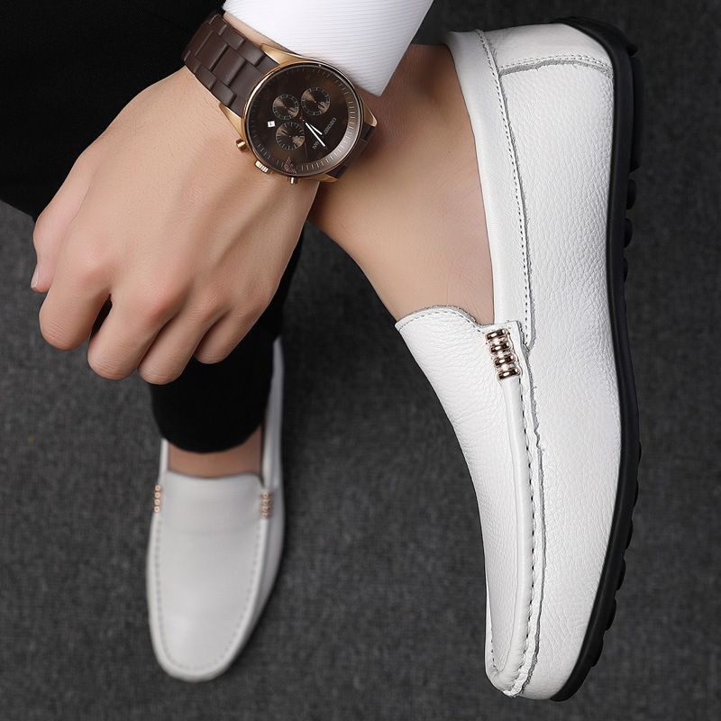 Top Layer Cowhide Loafers Casual Leather Sole Soft Surface Summer Breathable Versatile Slip-On Men's Shoes_voghion.com