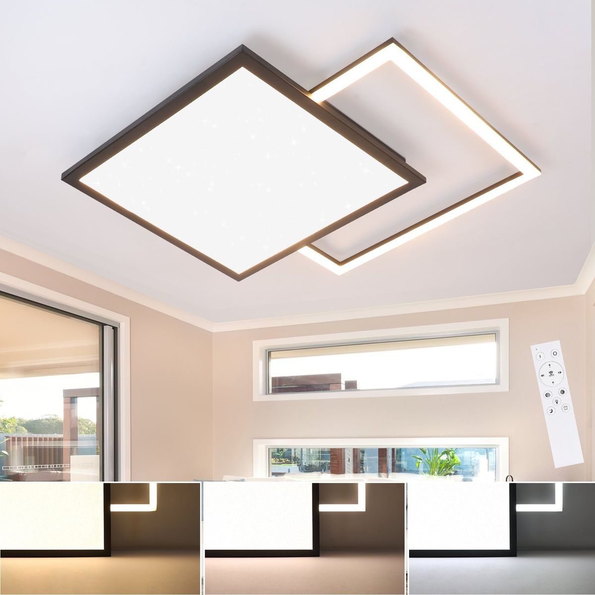 Glitzerlife Deckenlampe LED Deckenleuchte Dimmbar - Schwarz Wohnzimmerlampe Modern 46W Küchenlampe Mit Sternenhimmel Design Für Schlafzimmer Arbeitszimmer Büro_voghion.com