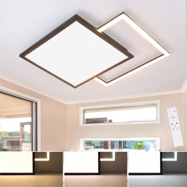 Glitzerlife Deckenlampe LED Deckenleuchte Dimmbar - Schwarz Wohnzimmerlampe Modern 46W Küchenlampe Mit Sternenhimmel Design Für Schlafzimmer Arbeitszimmer Büro_voghion.com