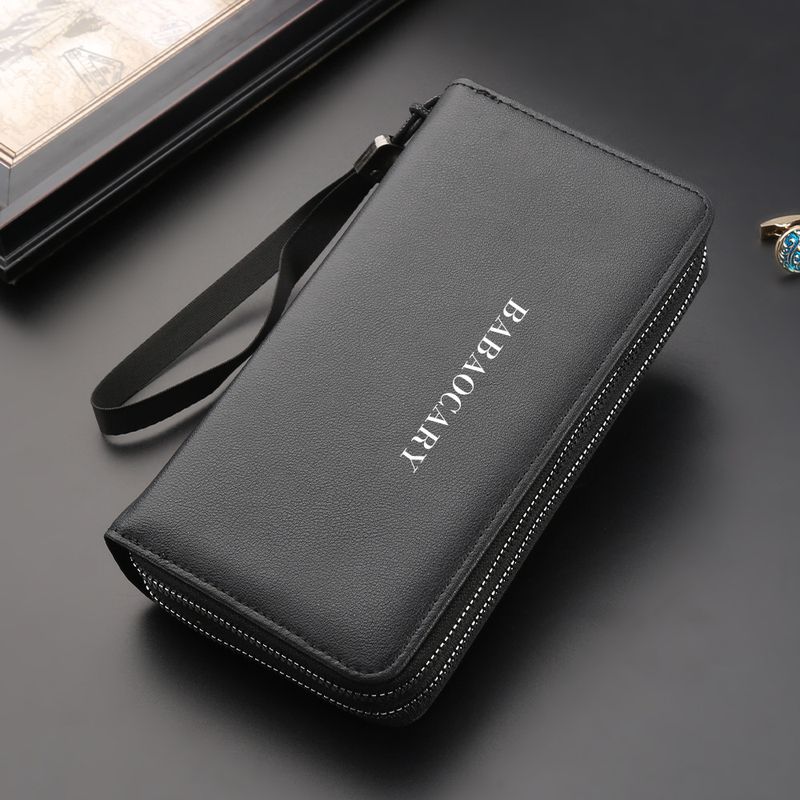 Portafoglio da uomo con porta carte, doppia cerniera, lungo, in morbida pelle, grande capacità, pochette da lavoro per uomo_voghion.com